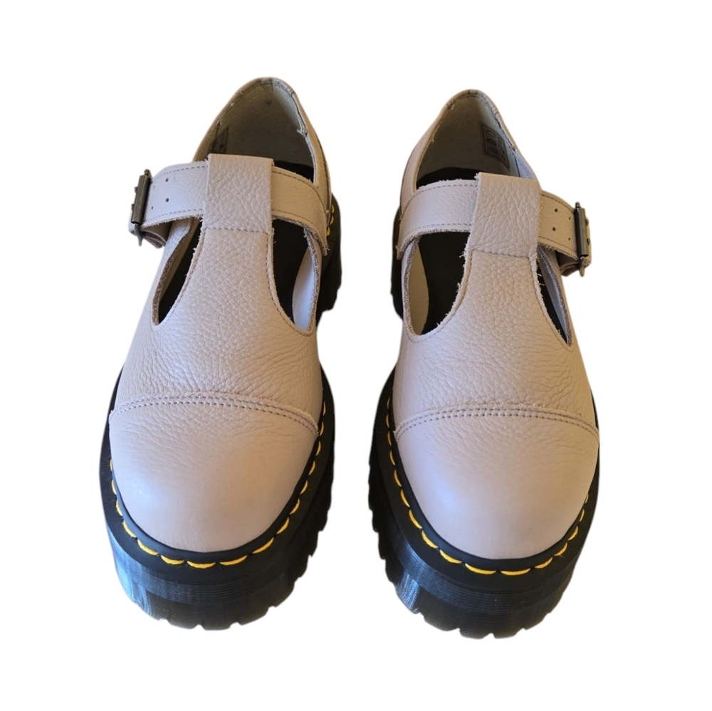 Dr Martens Bethan Pisa Leather Chunky Platform Mary Janes Vintage Taupe Size 8 - Picture 3 of 15